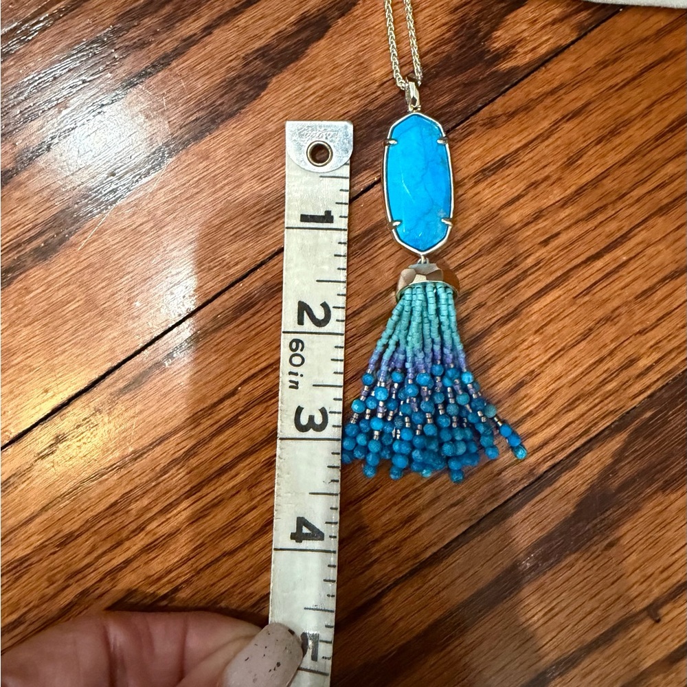 Kendra Scott Turquoise Blue Druzy Tassel Necklace & ring set - Picture 2 of 6